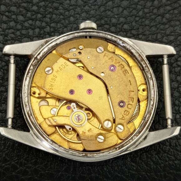 Vintage 1978 Favre Leuba Manual Mens Silver Watch W/Leather Strap - Picture 9 of 9